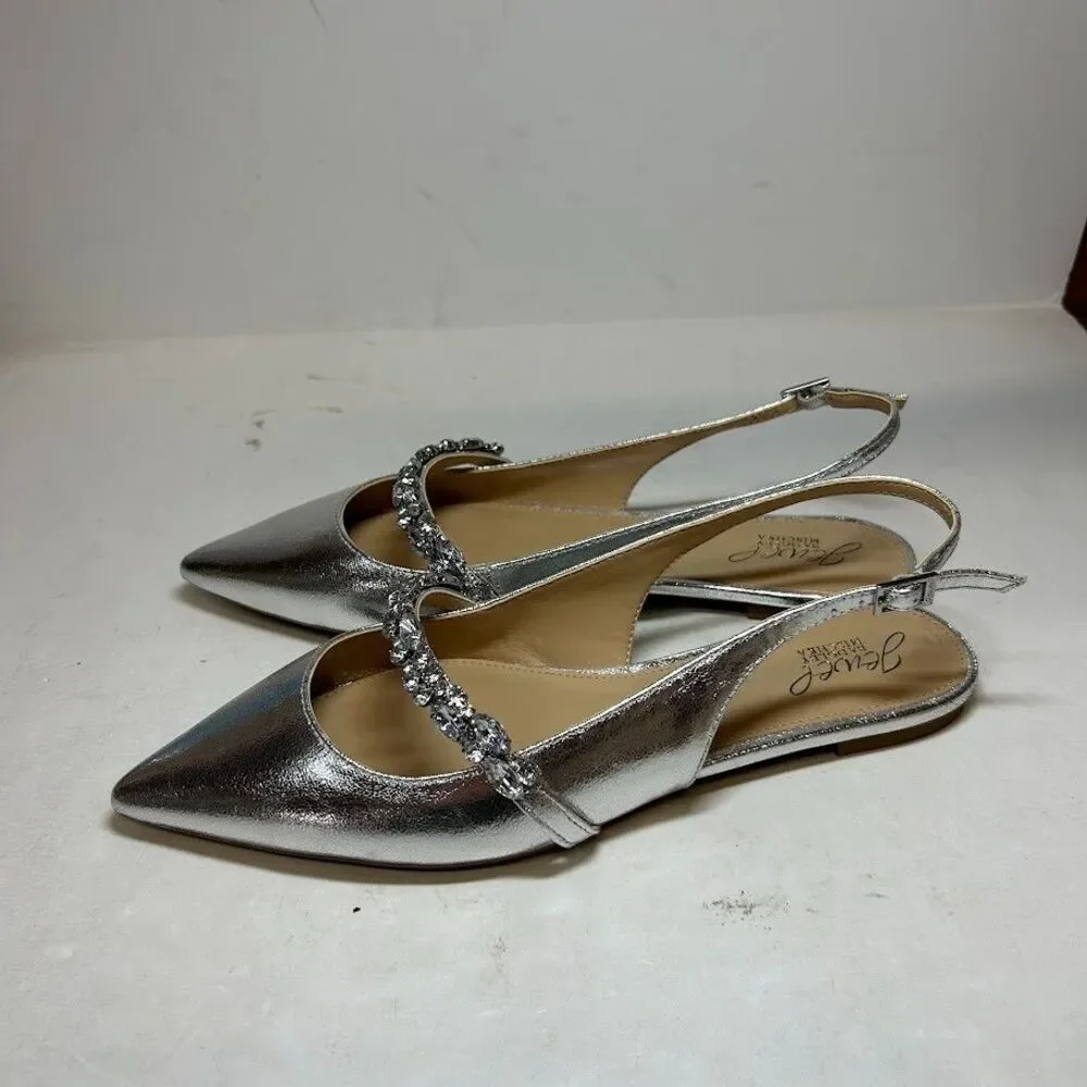 Jewel Badgley Mischka Womens 7.5 M Silver Bambi Slingback Flats NIB QY0